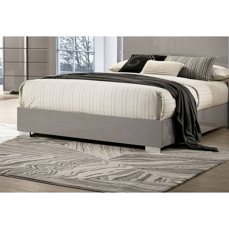 Modern Light Taupe Eastern King Size LED Headboard Bed Frame with Chrome Legs