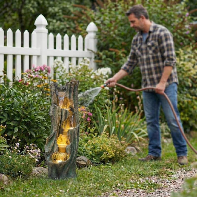 Waterfall Fountain for Outdoor Gardens and Patio Backyards, Includes Energy-Efficient LED Lights and Easy Setup for Relaxation