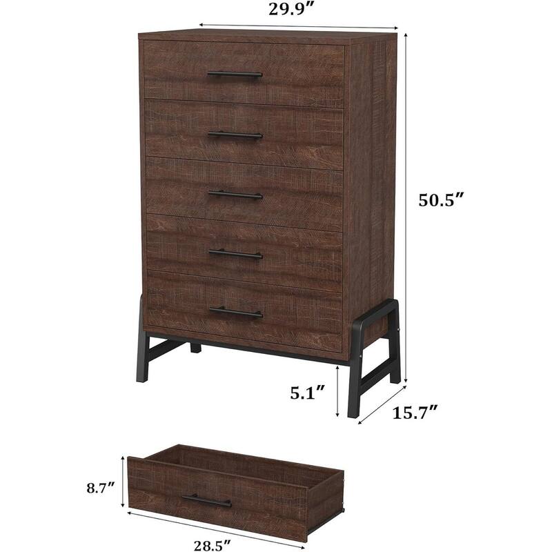 5 Drawer Freestanding Dresser Storage Chest for Living Room, Bedroom