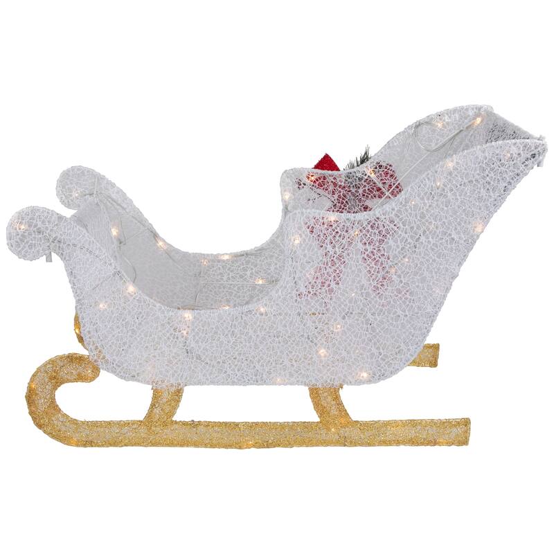 30.25" LED Lighted Glittery White Sleigh Outdoor Christmas Decoration - Gold