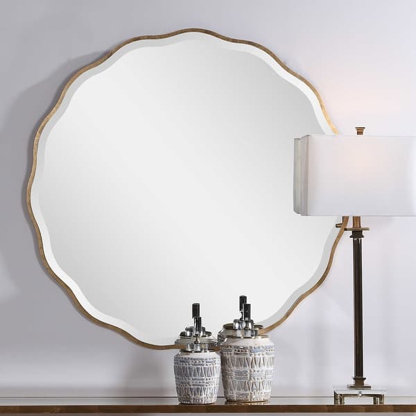 slide 2 of 8, Uttermost Aneta 42" Round Scalloped Edge Elegant Large Wall Mirror Aged Gold