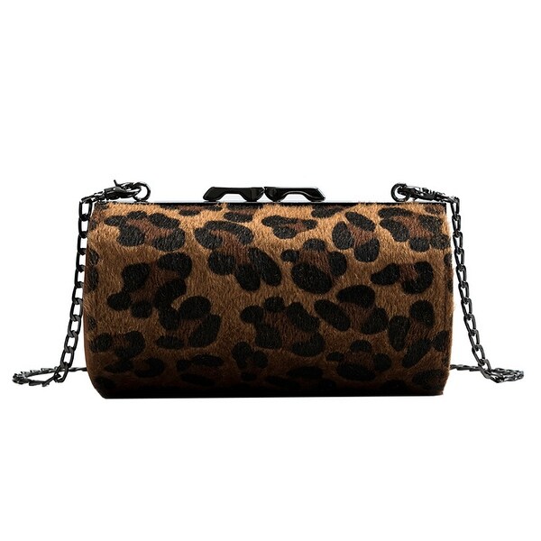 leopard print clutch bag with chain