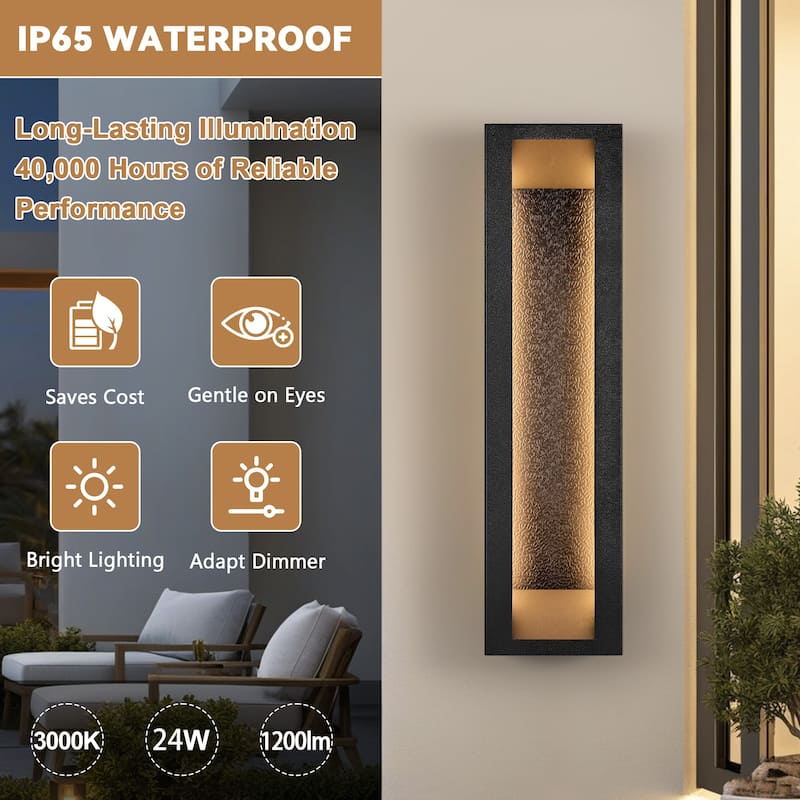 LamQee Modern Black Outdoor Wall Light Linear Textured LED Wall Sconce