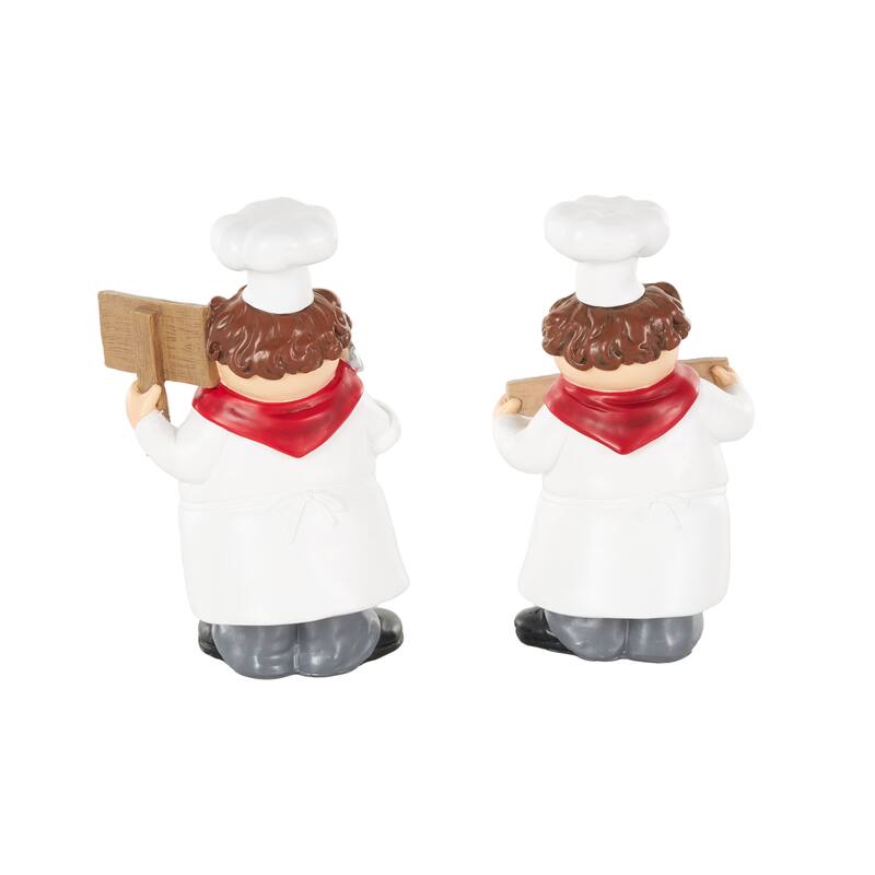 Polystone Chef Kitchen Decorative Figurine Sculpture with Welcome Signs - Set of 2 White - Roche River Decor