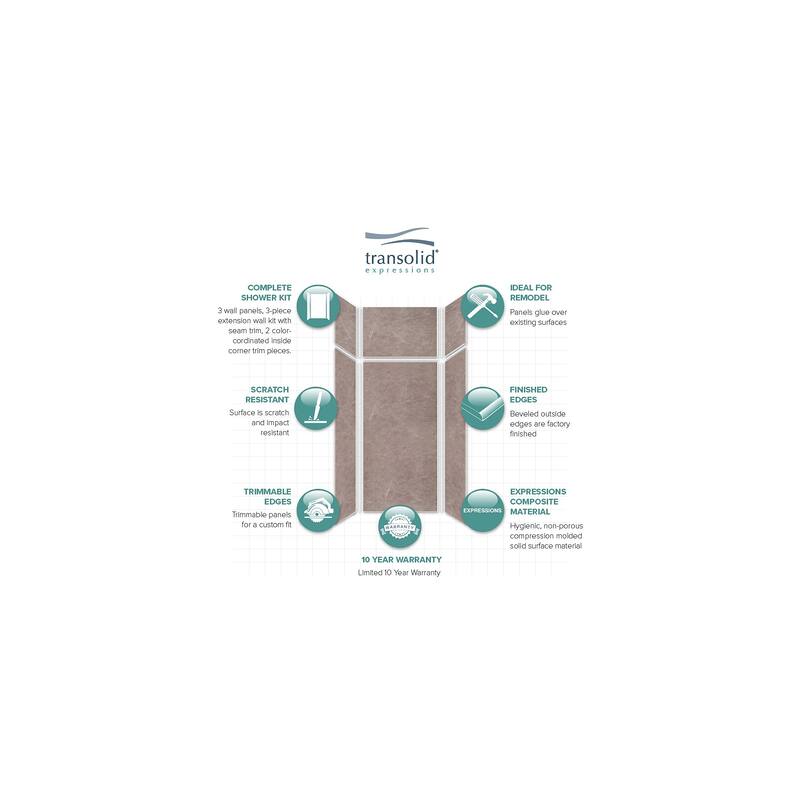 Transolid Expressions 36-in X 36-in X 96-in Glue to Wall Shower Walls - 36" x 36" x 96" - 36" x 36" x 96"