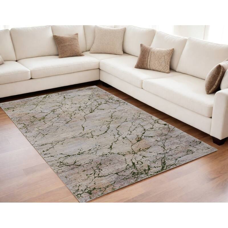 Rectangle Casual Style Abstract Area Rug - 96' X '60' X '0.09 - 96' X '60' X '0.09 - Taupe Green and Tan - Rectangle