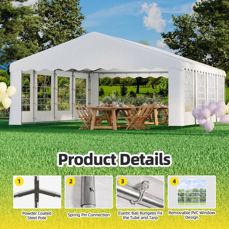 Durable Party Tent Gazebo for Events, Weddings, and BBQs - Includes Removable Sidewalls with Windows & Storage Bags, White