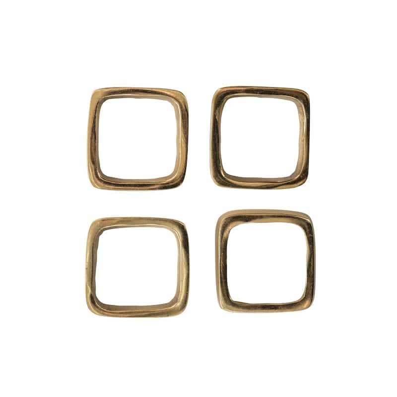 Square Metal Napkin Rings with Leather Tie - 1.8"L x 1.8"W x 0.4"H