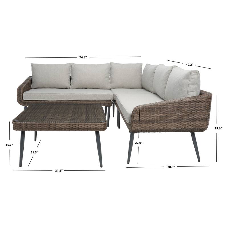 SAFAVIEH Outdoor Onri 3-Piece Sofa Set - 32"W x 32"D x 16"H