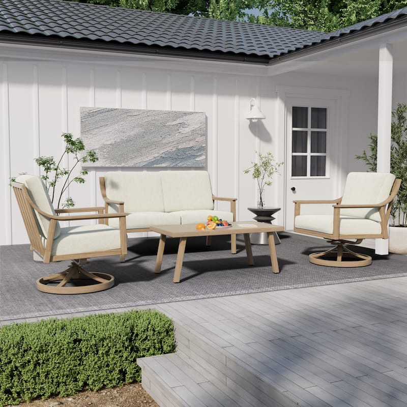 1-Piece Outdoor Aluminum Patio Swivel Chair With Cushions