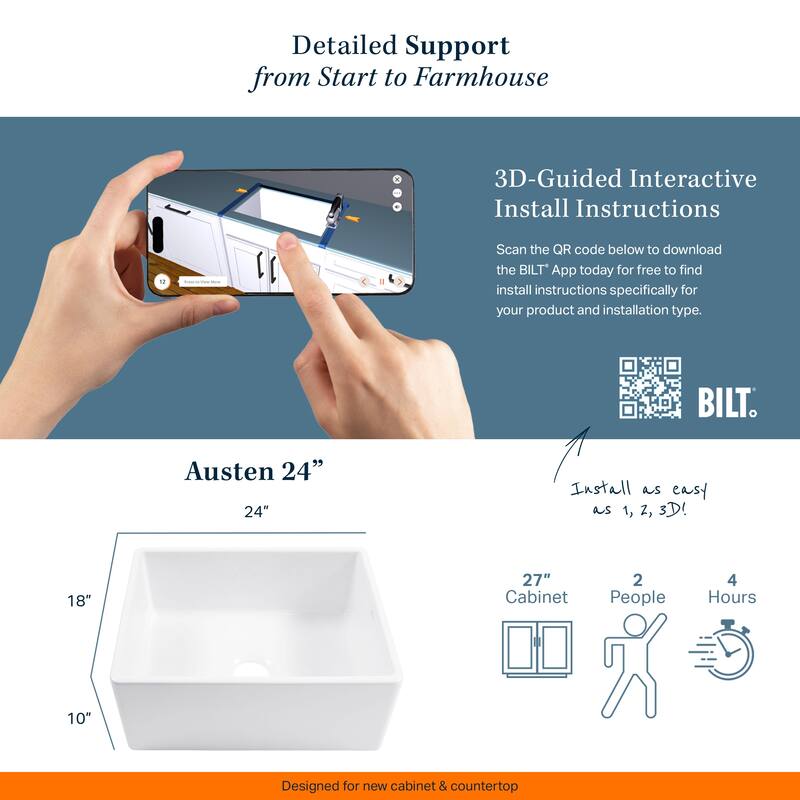 Austen Matte Black Fireclay 24" Single Bowl Farmhouse Apron Front Undermount Kitchen Sink with Drain