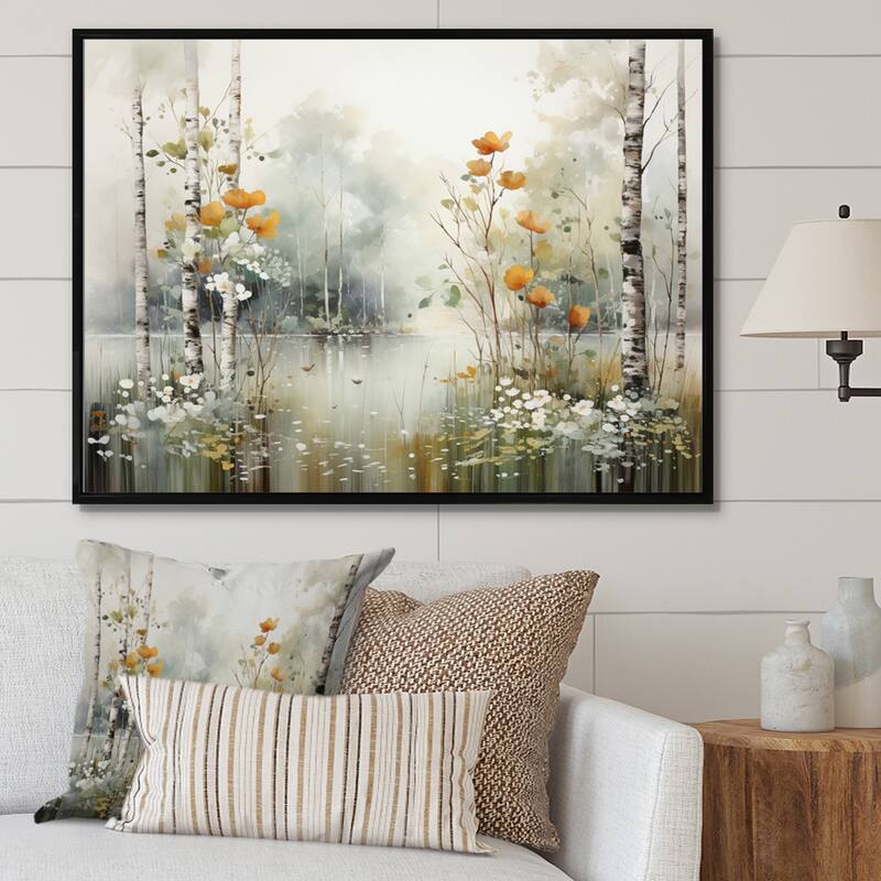 Designart "Minimalism Forest Woods I" Landscapes Framed Wall Art Living Room - 44 in. wide x 34 in. high - Black