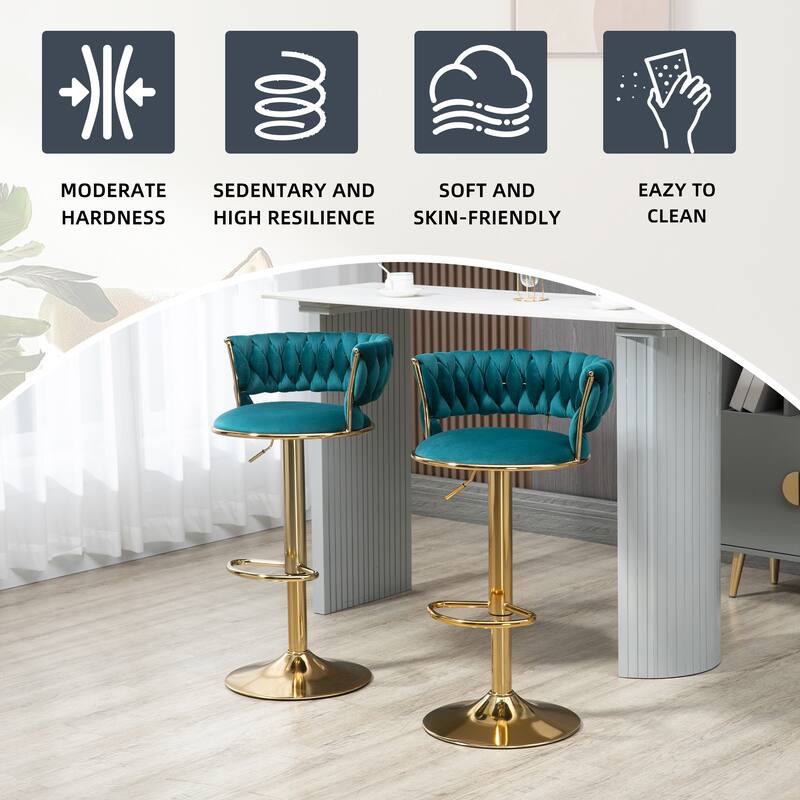 Velvet Tufted Adjustable Counter Height Rotating Bar Stools with Footrest (set of 2)