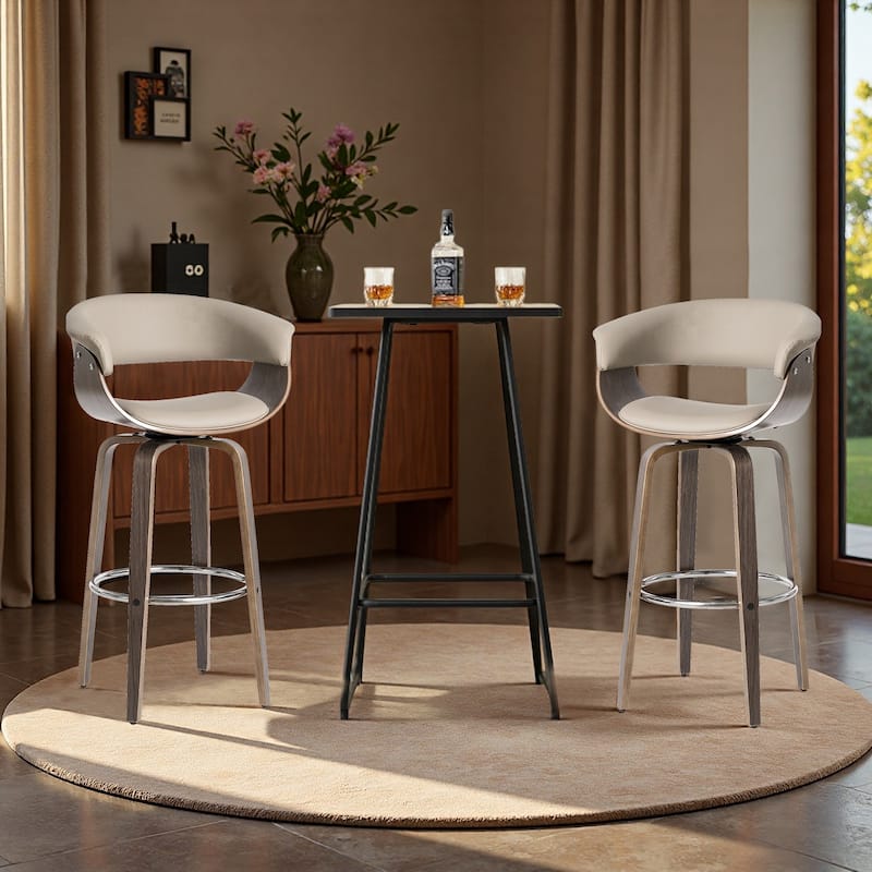 Glitzhome Small Space Set of 3 Swivel High Bar Stool Kitchen Chairs & Square Wood Top Pub Table