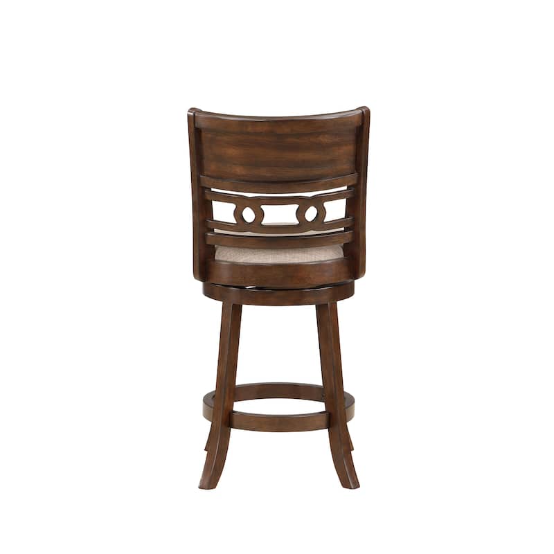 Gary 24 Inch Swivel Counter Stool, Cushioned Seat, Open Back, Cherry Brown