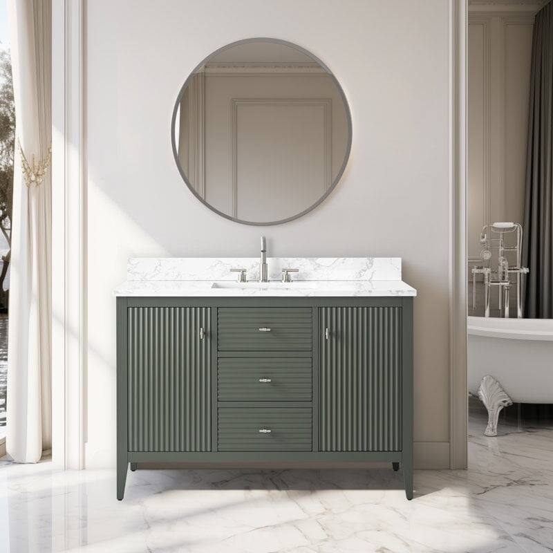 Vanity Art 48" Single Sink Bathroom Vanity Cabinet with Engineered Marble Countertop