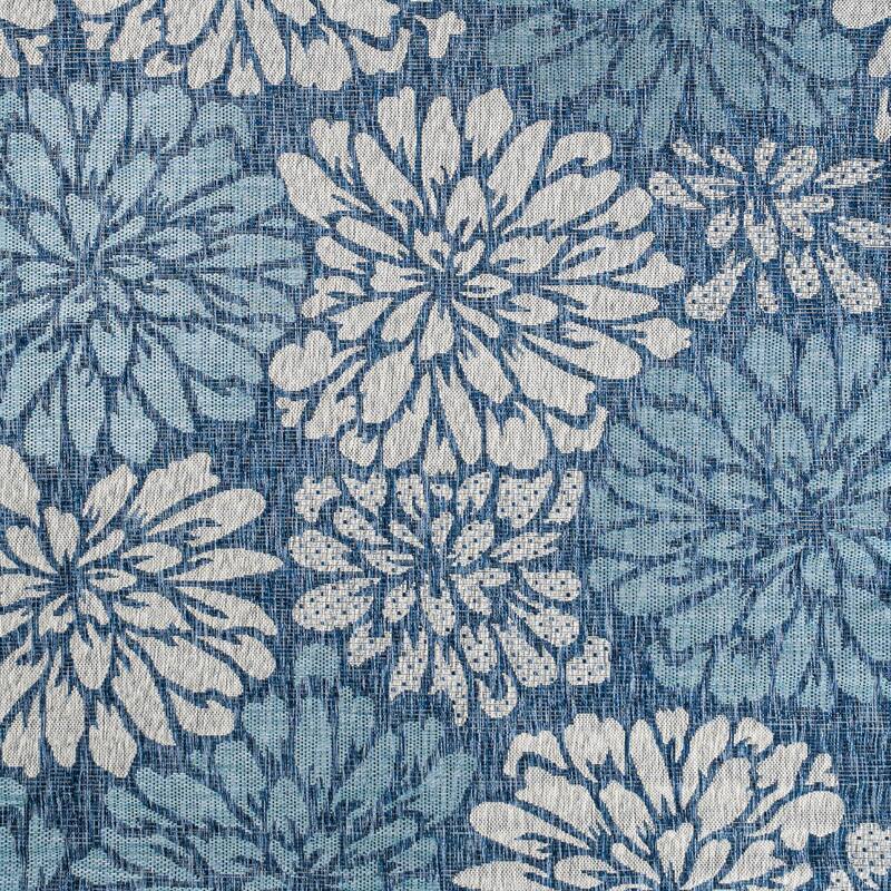 JONATHAN Y Floral Textured Weave Indoor/Outdoor Area Rug - 5' Square - Navy/Aqua
