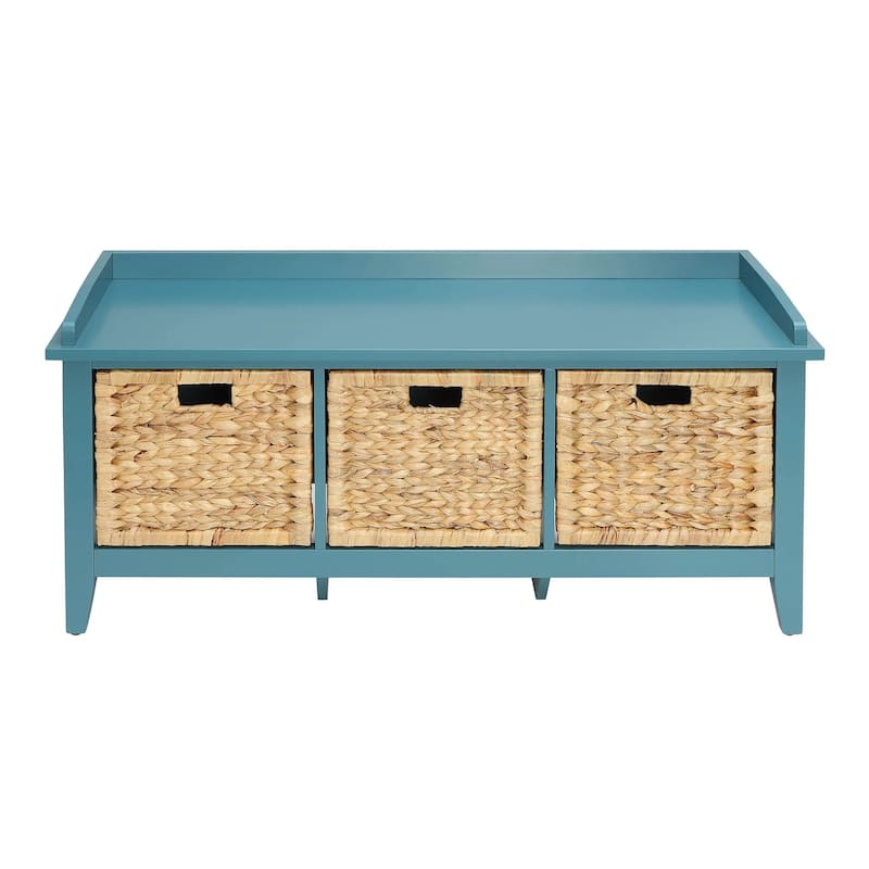 HomeRoots 43" Teal Blue Solid Wood Storage Bench with Drawers - 43