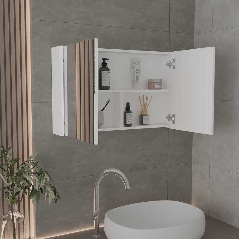 Wall-Mounted Bathroom Medicine Cabinet - 19.7" H, 31.5" W, 2 Mirrored Doors, 3 Shelves, Space-Saving Storage