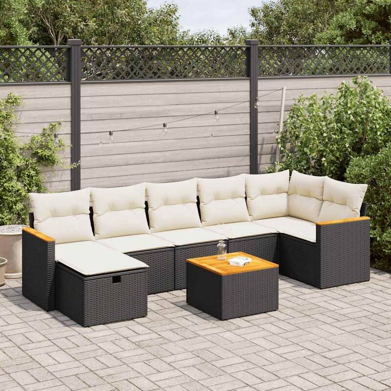 vidaXL Patio Sofa Set with Cushions Outdoor Conversation Furniture Poly Rattan - Black and cream with table - form2 - 21.7 x 21.7 x 14.6 in