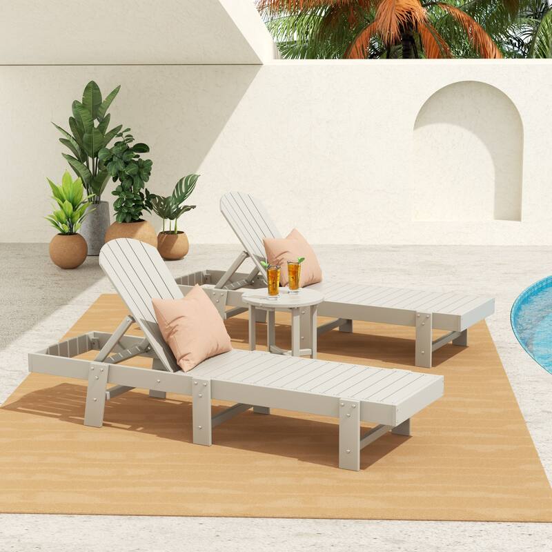 Altura Armless Poly Eco-Friendly All Weather Reclining Chaise Lounge with Side Table Set (3-Piece Set) - Sand