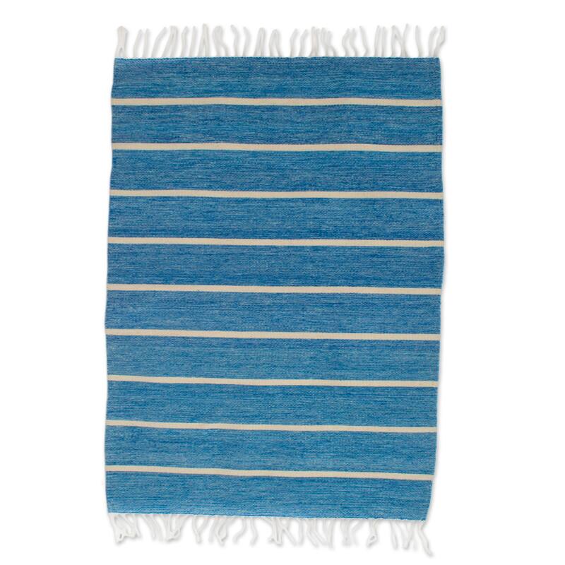 Handmade Azure Stripes Wool area rug (2.5x5) - 2' x 6' Runner