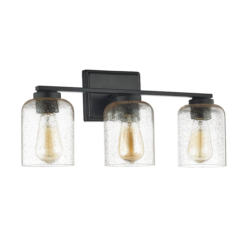 3 Lt Matte Black Vanity Light with Gold Flaked Glass
