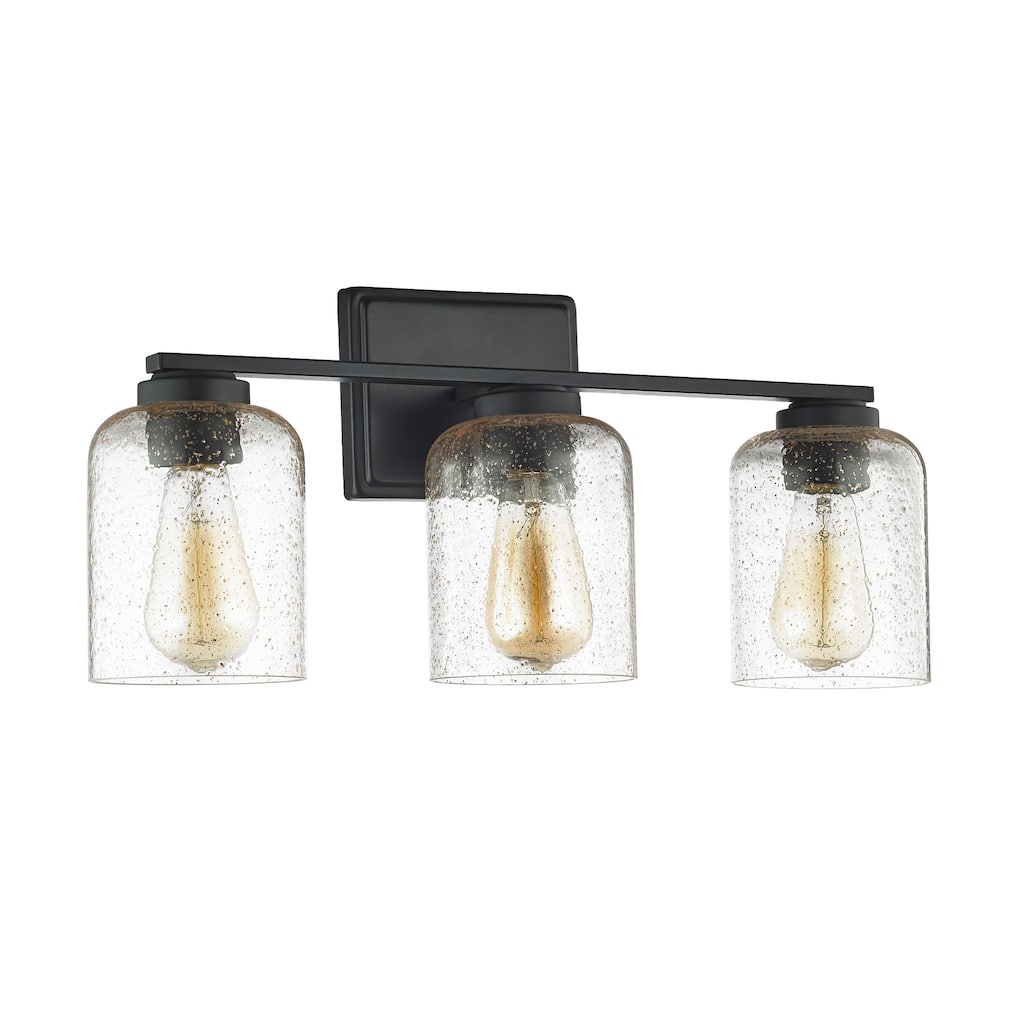 3 Lt Matte Black Vanity Light with Gold Flaked Glass