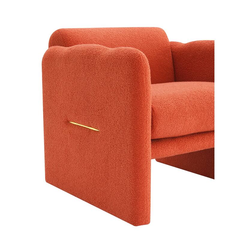 Arm Chair with waved arms, Metal decoration on both side arms, Accent chair,Teddy Fabric