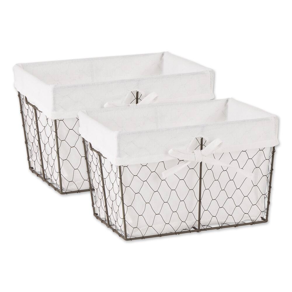Antique White Chicken Wire Lemon Print Liner Basket (Set of 2) Medium