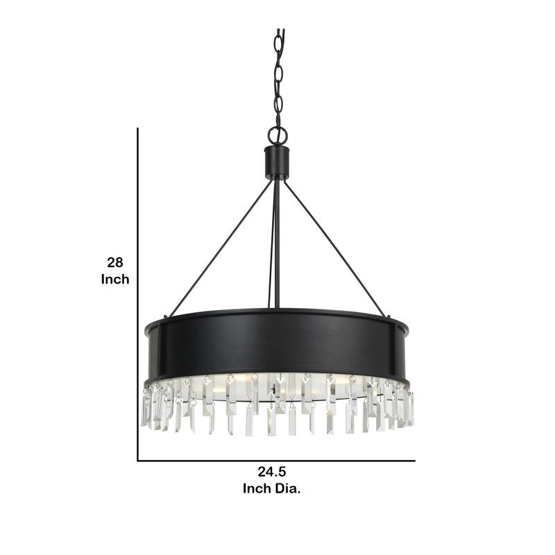 4 Light Round Black Metal Chandelier with Hanging Crystal Accents for Dining Room or Bedroom Ceiling Lighting - 28
