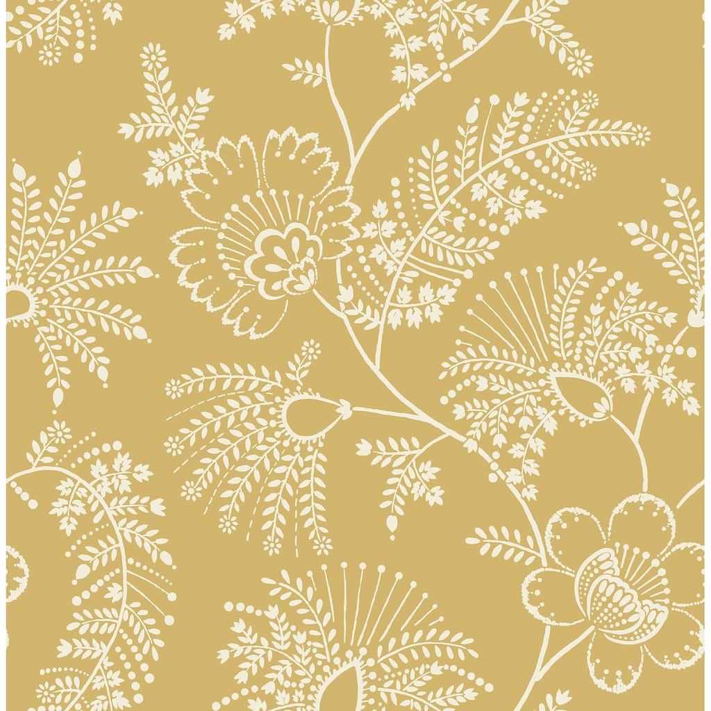 A-Street Prints Maeve Mustard Jacobean Trail Wallpaper