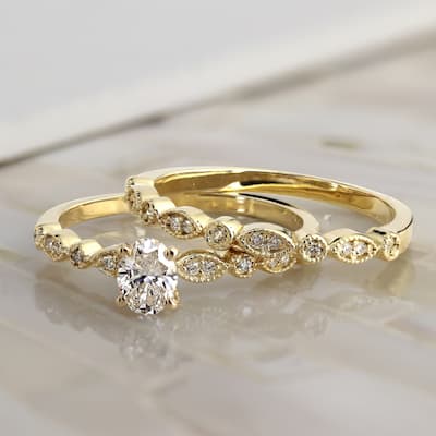 Auriya 14k Gold 3/4ctw Vintage Oval Diamond Engagement Ring Set