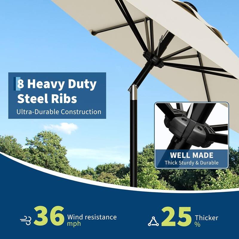 9FT Patio Umbrella with Smooth Crank Lift UV Protection Waterproof for Pool, Deck, Yard, Garden (No Base)