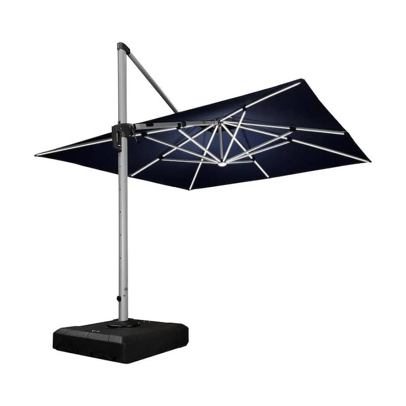 PURPLE LEAF 11 ft Double Top LED Square Patio Cantilever Umbrella - Navy Blue