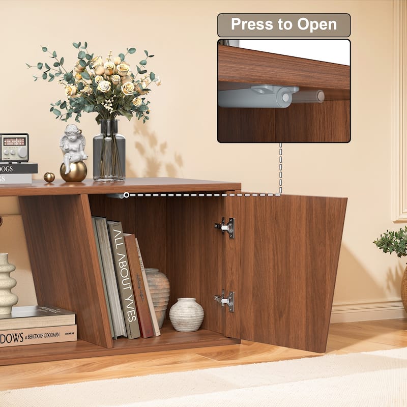Pocassy Extendable TV Stand with Sliding Doors Minimalist Rectangle