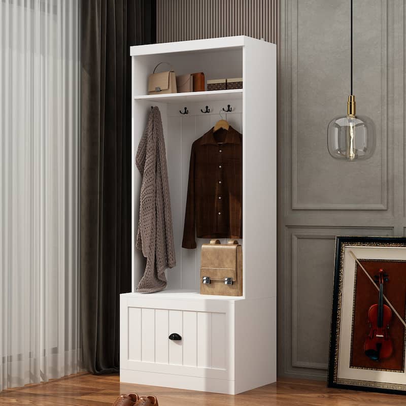 Combo Entryway Hall Trees Storage Bench Closet Organizer Clothes Rack - 27.7"W*17.7"D
