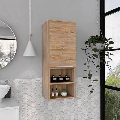 Modern Wood Medicine Cabinet, Compact Bathroom Medicine Cabinet with 1 Door and Open Shelves, 32.08 "H x 11.81 "W x 9.96 "D
