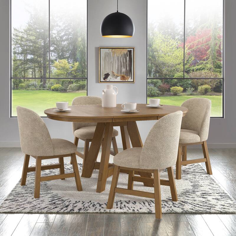 Harstad 42"-60" Wood Finish Extendable Round Dining Set with Curved Back Chairs by iNSPIRE Q Modern