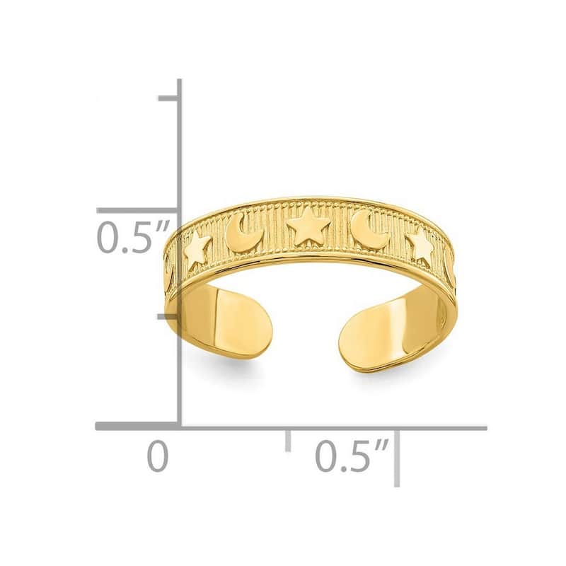 Curata 14 karat Yellow Gold Adjustable Star and Celestial Moon Toe Ring (4mm)