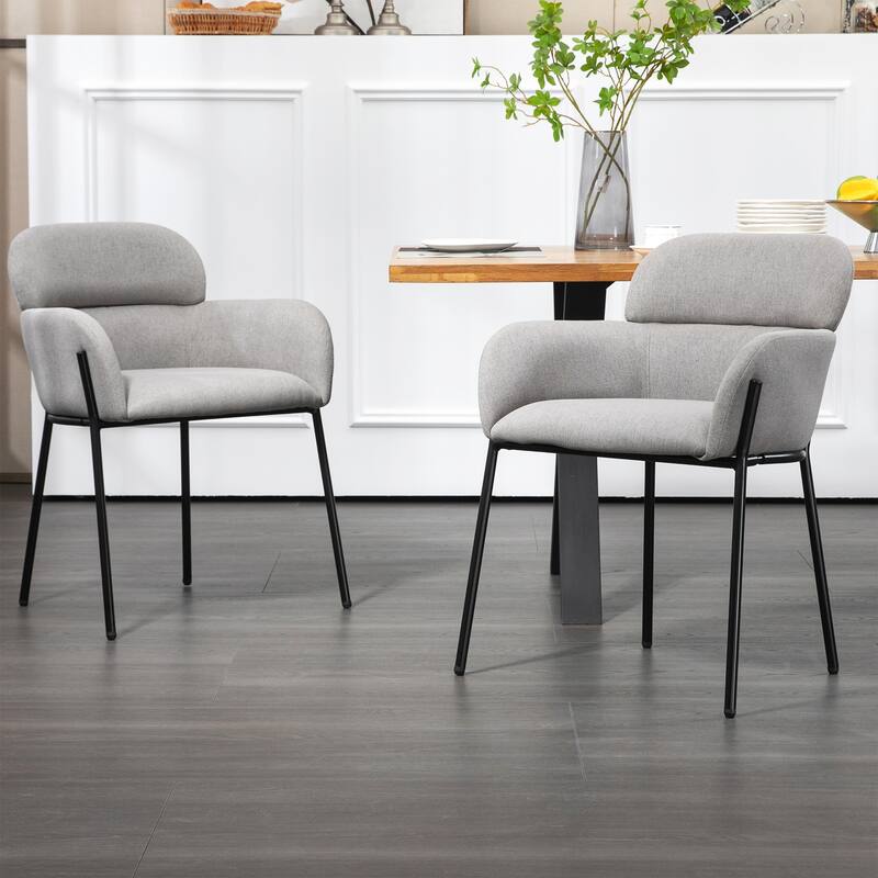 Set of 2 Barber Gray Tufted Fabric Dining Chair with Black Iron Accent Legs