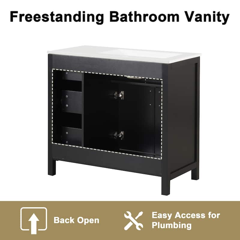 36" Bathroom Vanity with Sink Top,Bathroom Vanity Cabinet with Two Doors and Three Drawers,Solid Wood,MDF Boards