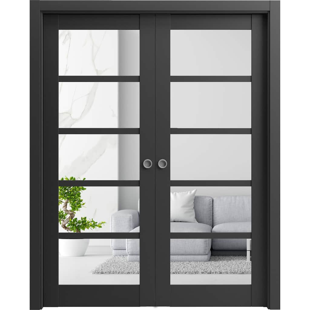 SartoDoors Quadro 4522 | Interior French Doors Double French | Solid Wood w/ Glass | Hardware Set | 36x80, Matte Black