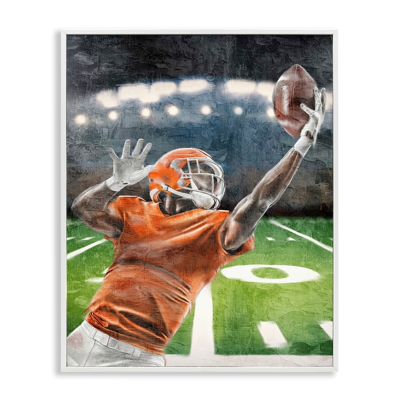 Stupell Athlete Catching Football Framed Giclee Art Design By Kim Allen - 16 x 20 - White
