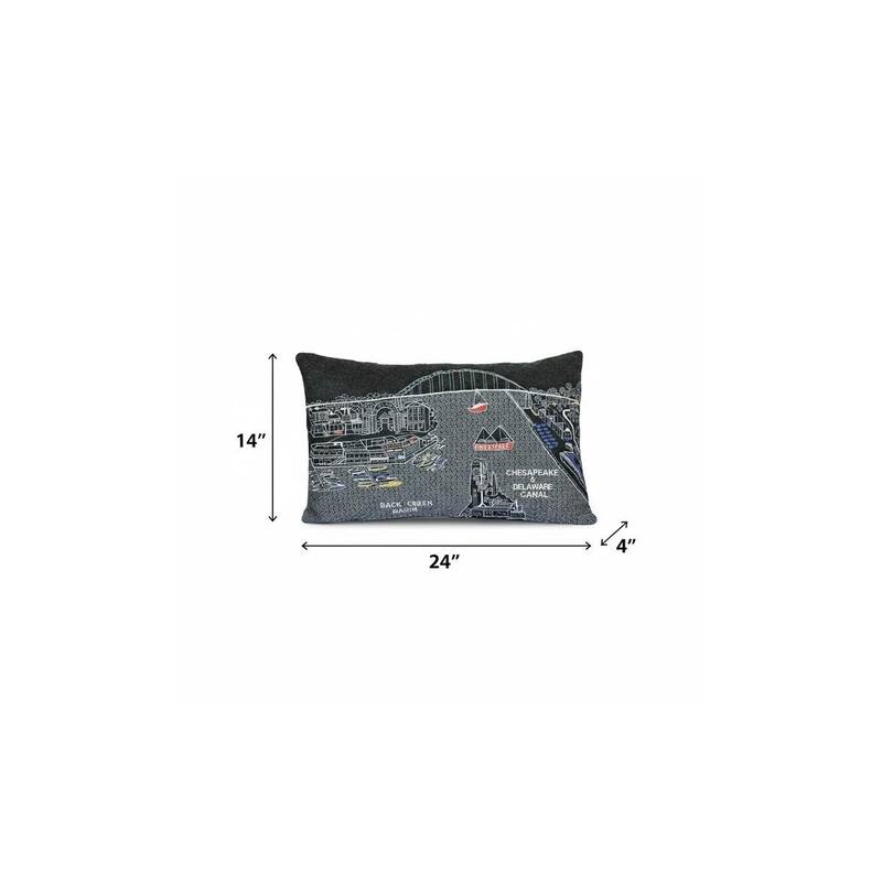 25" Black Charleston Nighttime Skyline Lumbar Decorative Pillow