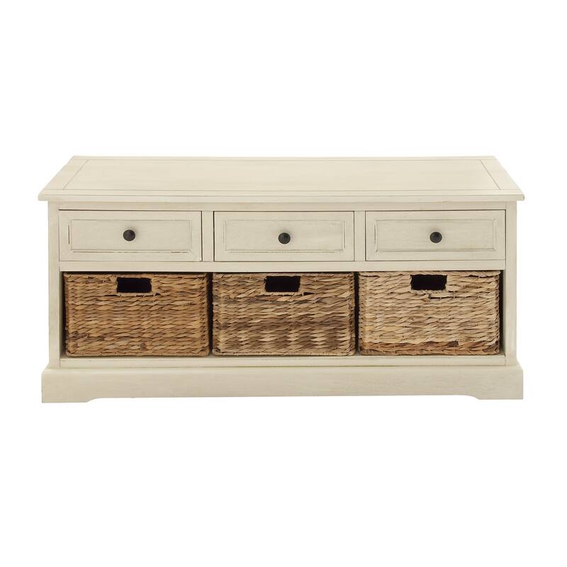 Cream, Teal, White or Brown Wood 2 Baskets and 1 Drawer Storage Unit - 16 x 13 x 28