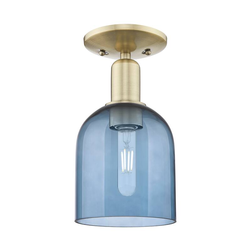 Innovations Lighting Endless Possibilities Arcadia - Bella - 1 Light 6" Semi-Flush Mount - Antique Brass/Blue