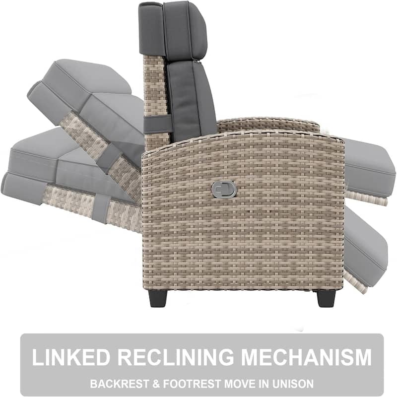 Outdoor Recliner Chair with Side Table Adjustable 145° Reclining Lounge Chair with Cushion and Footrest