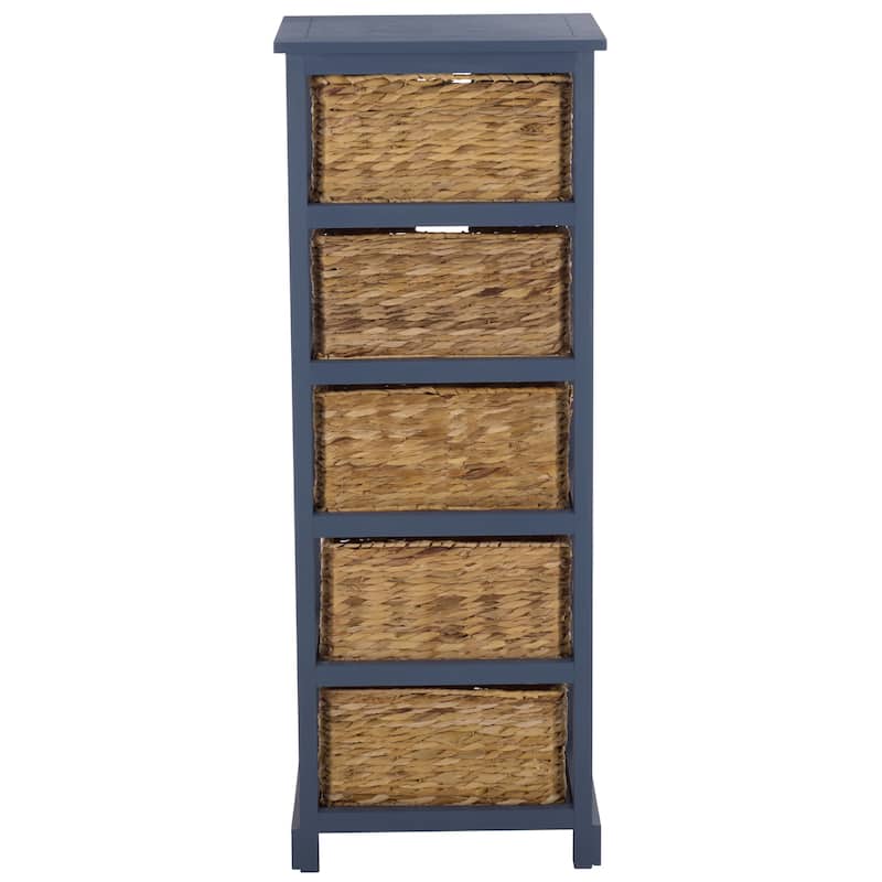SAFAVIEH Faith Distressed Black 5-Drawer Wicker Basket Storage Tower - 17.3" x 13.4" x 46.1" - 17"W x 13"D x 46"H