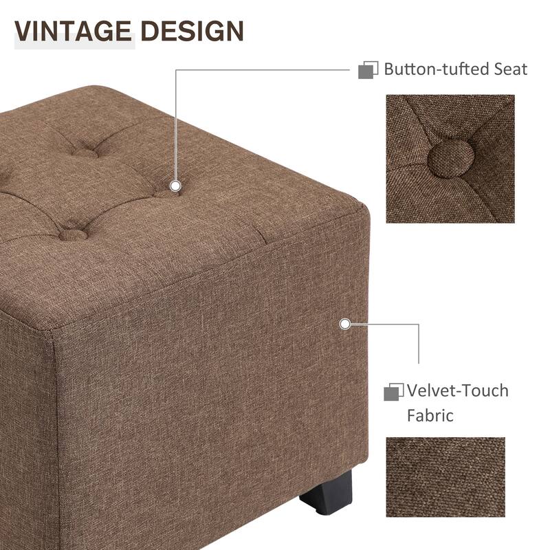 HOMCOM Tufted Ottoman Linen-Touch Fabric Upholstered Footrest Stool with Anti-Slip Pads